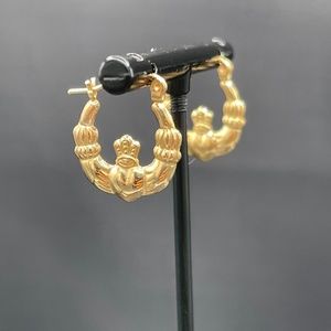 Solid 14k Yellow Gold Designer Hoop Earrings